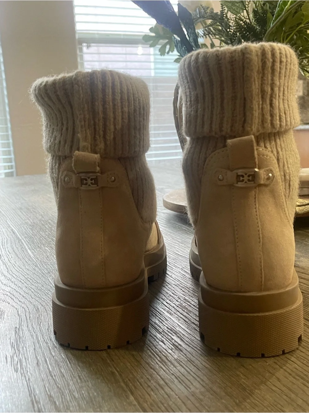 Sam Edelman Rib-Knit Cuff Ankle Booties in Tan